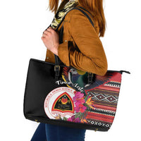 Timor-Leste Leather Tote Bag Timor Imperial Pigeon Hibiscus - Wonder Print Shop