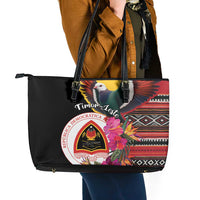 Timor-Leste Leather Tote Bag Timor Imperial Pigeon Hibiscus - Wonder Print Shop