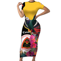 Personalized Timor-Leste Short Sleeve Bodycon Dress Timor Imperial Pigeon Hibiscus - Wonder Print Shop