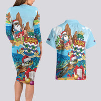 Cayman Islands Christmas Couples Matching Long Sleeve Bodycon Dress and Hawaiian Shirt Santa Claus Turtle Beachy Xmas - Wonder Print Shop