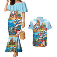 Cayman Islands Christmas Couples Matching Mermaid Dress and Hawaiian Shirt Santa Claus Turtle Beachy Xmas - Wonder Print Shop