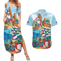 Cayman Islands Christmas Couples Matching Summer Maxi Dress and Hawaiian Shirt Santa Claus Turtle Beachy Xmas - Wonder Print Shop