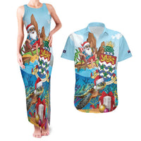 Cayman Islands Christmas Couples Matching Tank Maxi Dress and Hawaiian Shirt Santa Claus Turtle Beachy Xmas - Wonder Print Shop