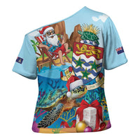 Cayman Islands Christmas Cross Shoulder Shirt Santa Claus Turtle Beachy Xmas - Wonder Print Shop