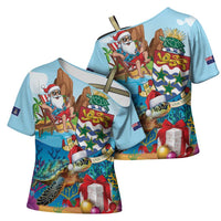 Cayman Islands Christmas Cross Shoulder Shirt Santa Claus Turtle Beachy Xmas - Wonder Print Shop