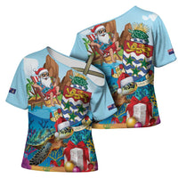 Cayman Islands Christmas Cross Shoulder Shirt Santa Claus Turtle Beachy Xmas - Wonder Print Shop