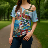 Cayman Islands Christmas Cross Shoulder Shirt Santa Claus Turtle Beachy Xmas - Wonder Print Shop