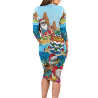 Cayman Islands Christmas Family Matching Long Sleeve Bodycon Dress and Hawaiian Shirt Santa Claus Turtle Beachy Xmas - Wonder Print Shop