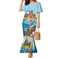 Cayman Islands Christmas Family Matching Mermaid Dress and Hawaiian Shirt Santa Claus Turtle Beachy Xmas - Wonder Print Shop
