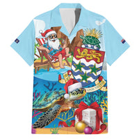 Cayman Islands Christmas Family Matching Off The Shoulder Long Sleeve Dress and Hawaiian Shirt Santa Claus Turtle Beachy Xmas - Wonder Print Shop