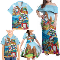 Cayman Islands Christmas Family Matching Off Shoulder Maxi Dress and Hawaiian Shirt Santa Claus Turtle Beachy Xmas - Wonder Print Shop
