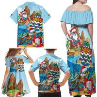 Cayman Islands Christmas Family Matching Off Shoulder Maxi Dress and Hawaiian Shirt Santa Claus Turtle Beachy Xmas - Wonder Print Shop