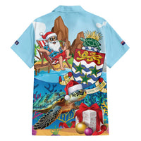 Cayman Islands Christmas Family Matching Off Shoulder Maxi Dress and Hawaiian Shirt Santa Claus Turtle Beachy Xmas - Wonder Print Shop