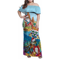 Cayman Islands Christmas Family Matching Off Shoulder Maxi Dress and Hawaiian Shirt Santa Claus Turtle Beachy Xmas - Wonder Print Shop
