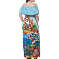 Cayman Islands Christmas Family Matching Off Shoulder Maxi Dress and Hawaiian Shirt Santa Claus Turtle Beachy Xmas - Wonder Print Shop