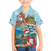 Cayman Islands Christmas Family Matching Off Shoulder Maxi Dress and Hawaiian Shirt Santa Claus Turtle Beachy Xmas - Wonder Print Shop
