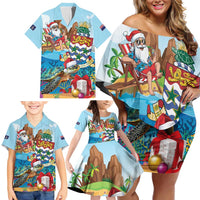 Cayman Islands Christmas Family Matching Off Shoulder Short Dress and Hawaiian Shirt Santa Claus Turtle Beachy Xmas - Wonder Print Shop