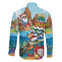 Cayman Islands Christmas Family Matching Off Shoulder Short Dress and Hawaiian Shirt Santa Claus Turtle Beachy Xmas - Wonder Print Shop