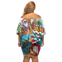 Cayman Islands Christmas Family Matching Off Shoulder Short Dress and Hawaiian Shirt Santa Claus Turtle Beachy Xmas - Wonder Print Shop