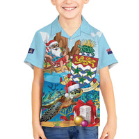 Cayman Islands Christmas Family Matching Off Shoulder Short Dress and Hawaiian Shirt Santa Claus Turtle Beachy Xmas - Wonder Print Shop