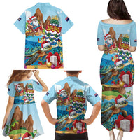 Cayman Islands Christmas Family Matching Puletasi and Hawaiian Shirt Santa Claus Turtle Beachy Xmas - Wonder Print Shop