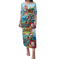 Cayman Islands Christmas Family Matching Puletasi and Hawaiian Shirt Santa Claus Turtle Beachy Xmas - Wonder Print Shop
