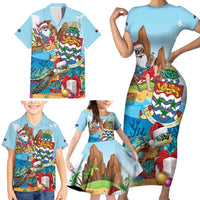 Cayman Islands Christmas Family Matching Short Sleeve Bodycon Dress and Hawaiian Shirt Santa Claus Turtle Beachy Xmas - Wonder Print Shop
