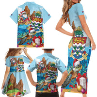 Cayman Islands Christmas Family Matching Short Sleeve Bodycon Dress and Hawaiian Shirt Santa Claus Turtle Beachy Xmas - Wonder Print Shop
