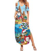 Cayman Islands Christmas Family Matching Summer Maxi Dress and Hawaiian Shirt Santa Claus Turtle Beachy Xmas - Wonder Print Shop