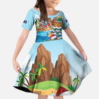Cayman Islands Christmas Kid Short Sleeve Dress Santa Claus Turtle Beachy Xmas - Wonder Print Shop
