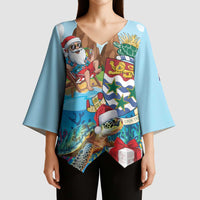 Cayman Islands Christmas Kimono Sleeve Blouse Santa Claus Turtle Beachy Xmas - Wonder Print Shop