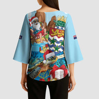 Cayman Islands Christmas Kimono Sleeve Blouse Santa Claus Turtle Beachy Xmas - Wonder Print Shop