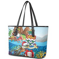 Cayman Islands Christmas Leather Tote Bag Santa Claus Turtle Beachy Xmas - Wonder Print Shop