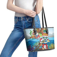 Cayman Islands Christmas Leather Tote Bag Santa Claus Turtle Beachy Xmas - Wonder Print Shop