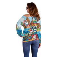 Cayman Islands Christmas Off Shoulder Sweater Santa Claus Turtle Beachy Xmas - Wonder Print Shop
