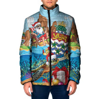 Cayman Islands Christmas Padded Jacket Santa Claus Turtle Beachy Xmas - Wonder Print Shop