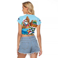 Cayman Islands Christmas Raglan Cropped T Shirt Santa Claus Turtle Beachy Xmas - Wonder Print Shop