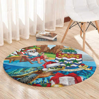 Cayman Islands Christmas Round Carpet Santa Claus Turtle Beachy Xmas - Wonder Print Shop