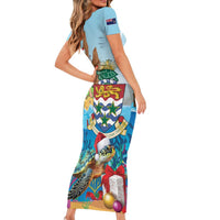 Cayman Islands Christmas Short Sleeve Bodycon Dress Santa Claus Turtle Beachy Xmas - Wonder Print Shop
