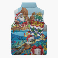 Cayman Islands Christmas Sleeveless Puffer Jacket Santa Claus Turtle Beachy Xmas - Wonder Print Shop