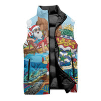 Cayman Islands Christmas Sleeveless Puffer Jacket Santa Claus Turtle Beachy Xmas - Wonder Print Shop