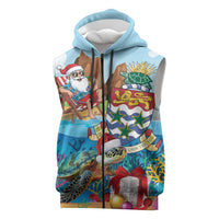 Cayman Islands Christmas Sleeveless Zip Hoodie Santa Claus Turtle Beachy Xmas - Wonder Print Shop