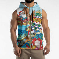 Cayman Islands Christmas Sleeveless Zip Hoodie Santa Claus Turtle Beachy Xmas - Wonder Print Shop