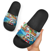 Cayman Islands Christmas Slide Sandals Santa Claus Turtle Beachy Xmas - Wonder Print Shop