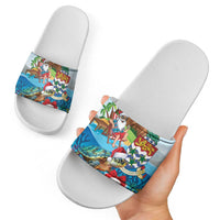 Cayman Islands Christmas Slide Sandals Santa Claus Turtle Beachy Xmas - Wonder Print Shop