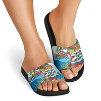 Cayman Islands Christmas Slide Sandals Santa Claus Turtle Beachy Xmas - Wonder Print Shop