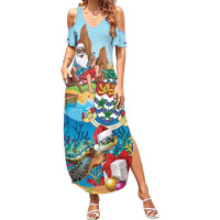 Cayman Islands Christmas Summer Maxi Dress Santa Claus Turtle Beachy Xmas - Wonder Print Shop