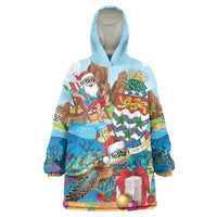 Cayman Islands Christmas Wearable Blanket Hoodie Santa Claus Turtle Beachy Xmas - Wonder Print Shop