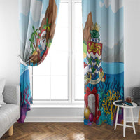 Cayman Islands Christmas Window Curtain Santa Claus Turtle Beachy Xmas - Wonder Print Shop