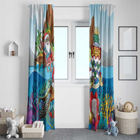 Cayman Islands Christmas Window Curtain Santa Claus Turtle Beachy Xmas - Wonder Print Shop